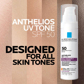 La Roche-Posay tube beside makeup showing layering compatibility