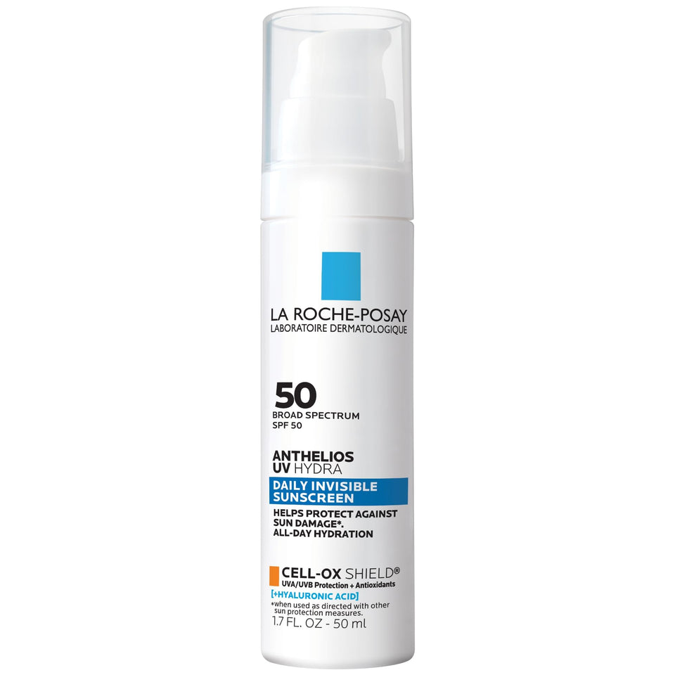 La Roche-Posay front packaging showing SPF 50 and travel-friendly tube benefit
