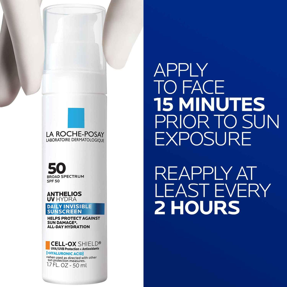 La Roche-Posay tube in hand for size comparison and easy travel benefit