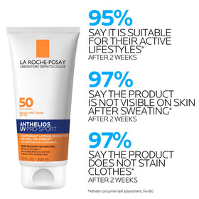 La Roche-Posay pouring demo of non-drip formula emphasizing sweat resistance