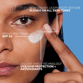 La Roche-Posay dispenser detail highlighting easy, measured sunscreen pump