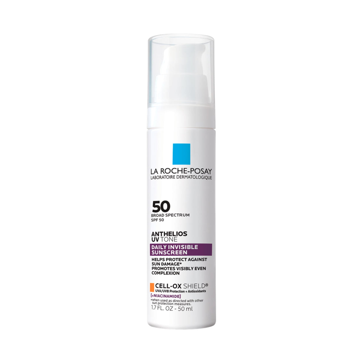 La Roche-Posay front packaging showing SPF 50 protection and benefits