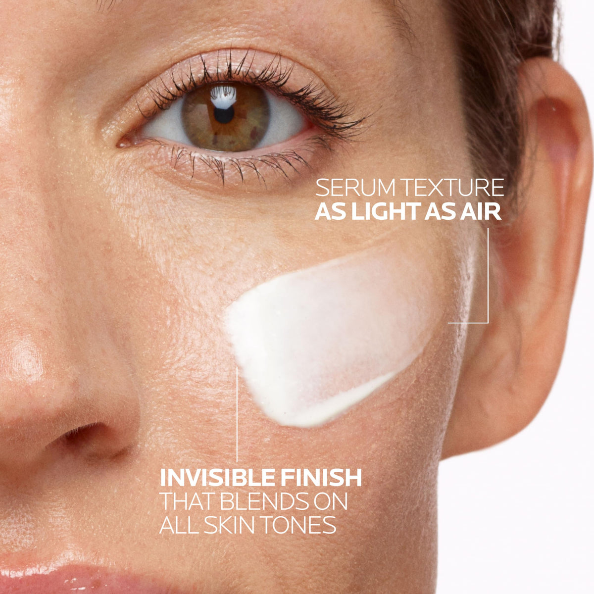 La Roche-Posay serum drop texture close-up showing hydrating, fast-absorbing finish