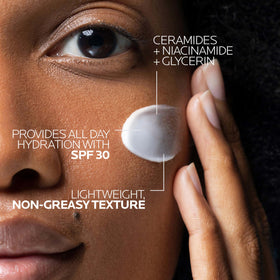 La Roche-Posay application demo dispensing lotion on finger for easy morning use