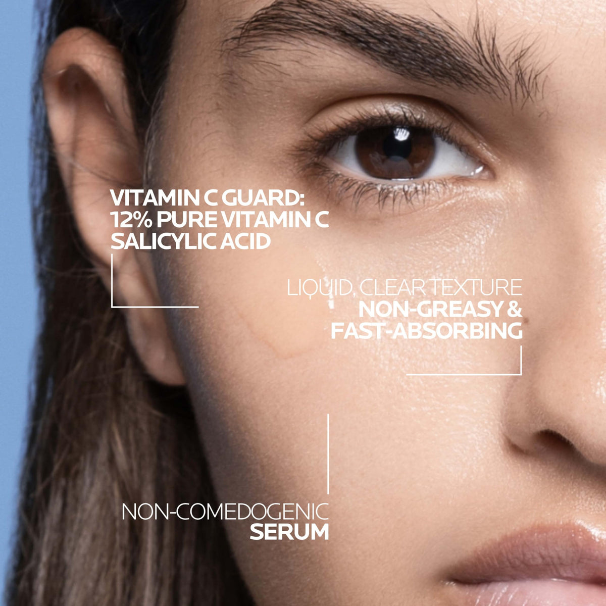 La Roche-Posay applying serum to face from pipette showing easy use benefit