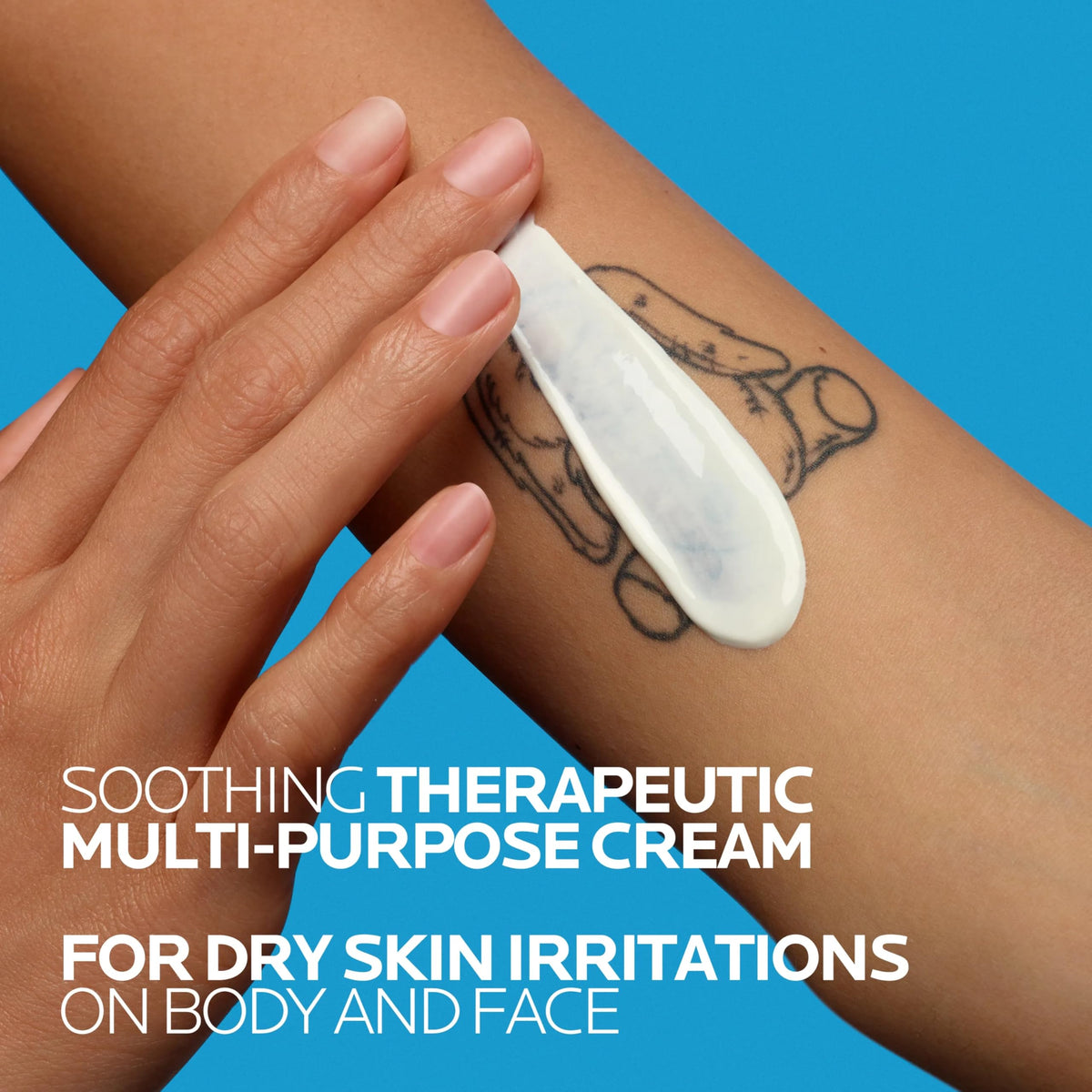 La Roche-Posay 100ml tube next to ruler showing size and travel-friendly benefit