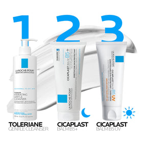 La Roche-Posay applying balm to dry hands to soothe and protect skin
