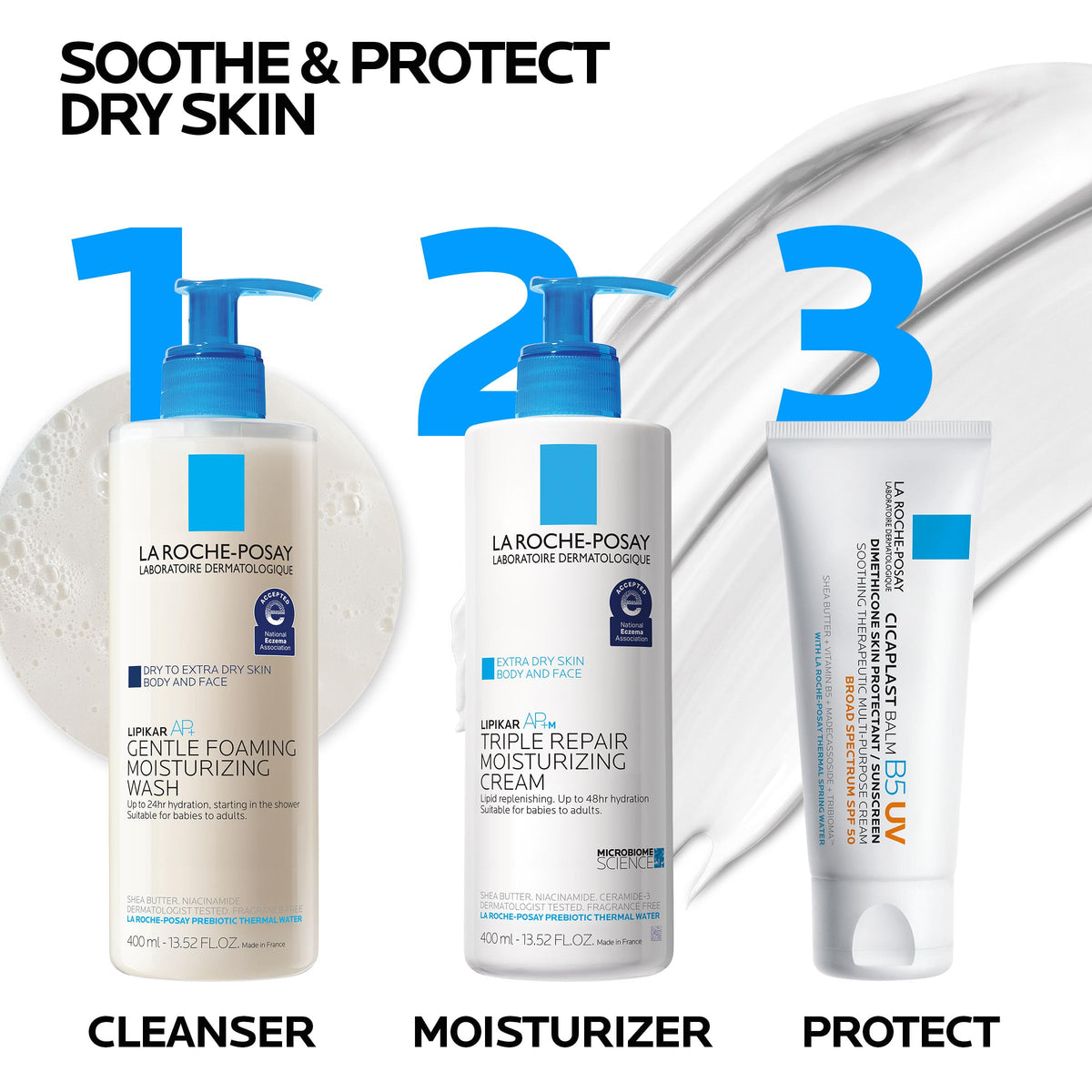 La Roche-Posay tube in hand showing product size and travel-friendly benefit