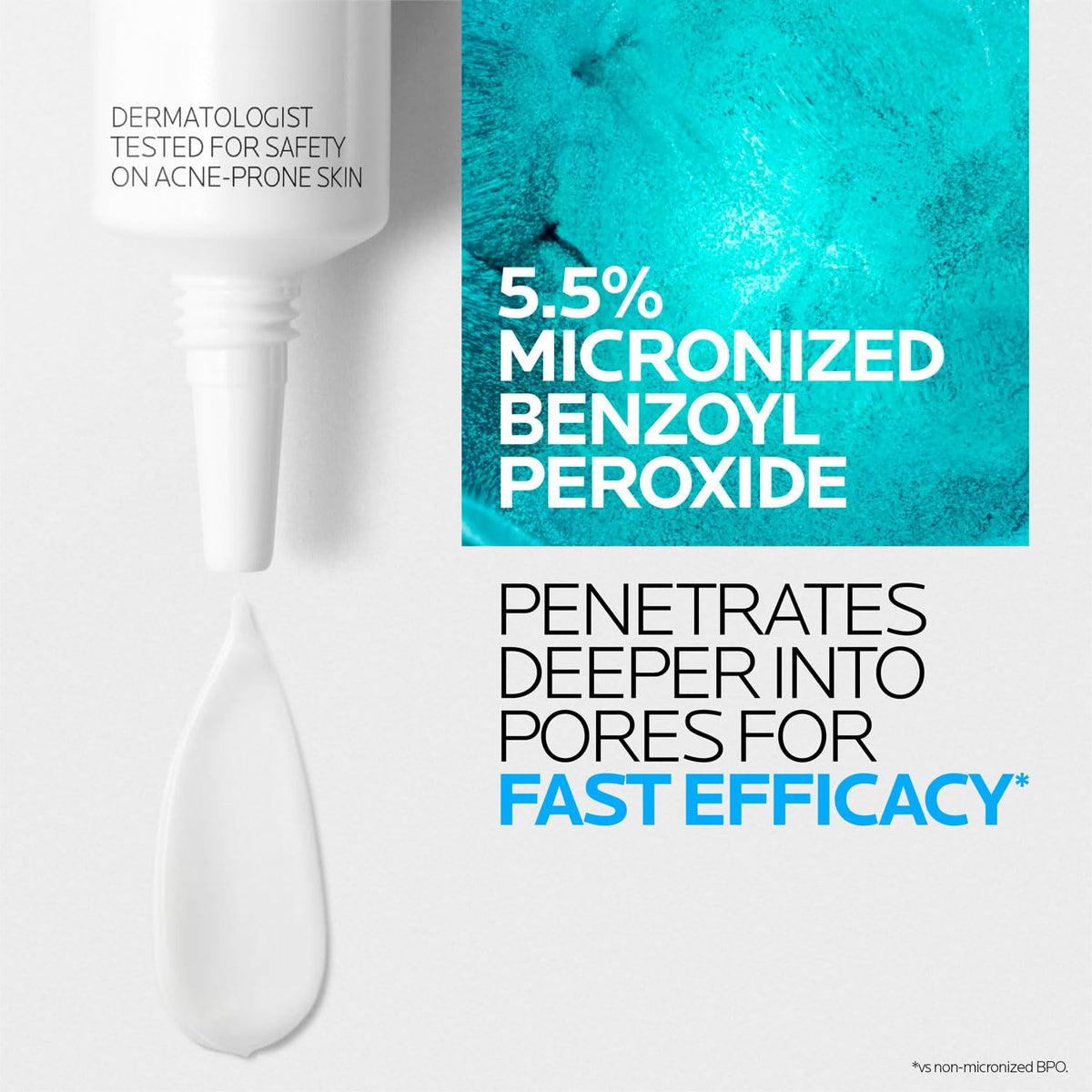 La Roche-Posay Effaclar BPO label close-up highlighting benzoyl peroxide strength