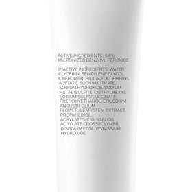 La Roche-Posay ingredients panel close-up showing micronized benzoyl peroxide and clean formula