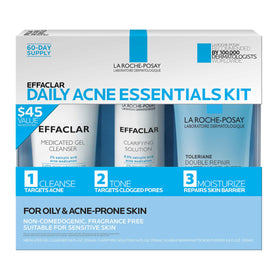 La Roche-Posay kit front packaging showing all three products and benefits