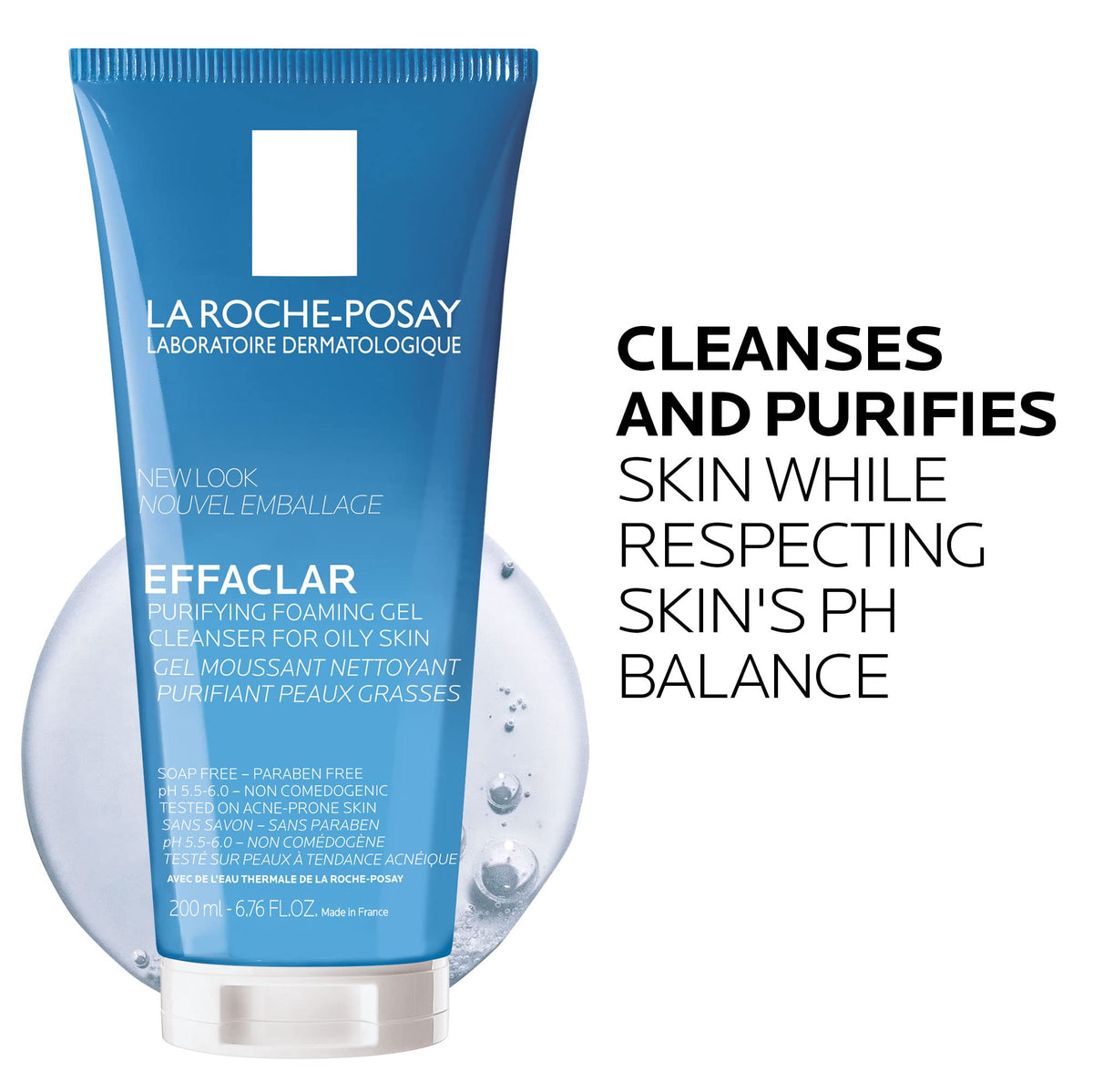 La Roche-Posay dispenser with gel being pumped, showing controlled application and convenience