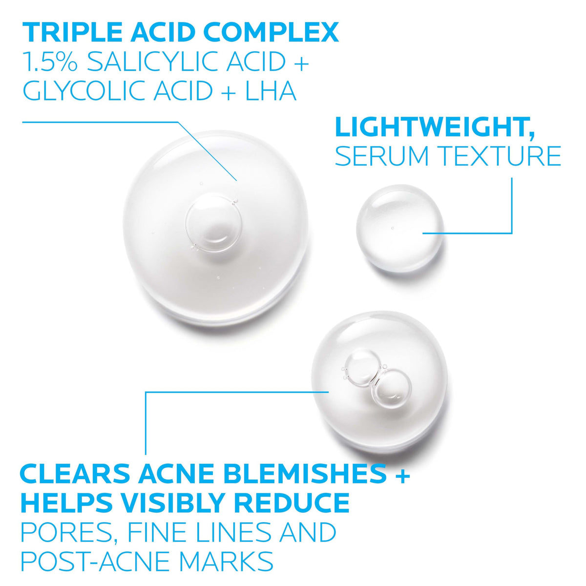 La Roche-Posay texture close-up of lightweight serum emphasizing fast absorption