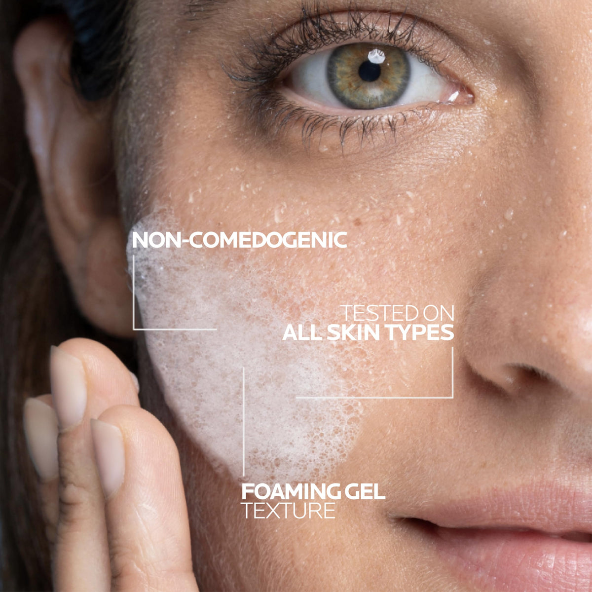 La Roche-Posay foam lather on hand demonstrating gentle cleansing action