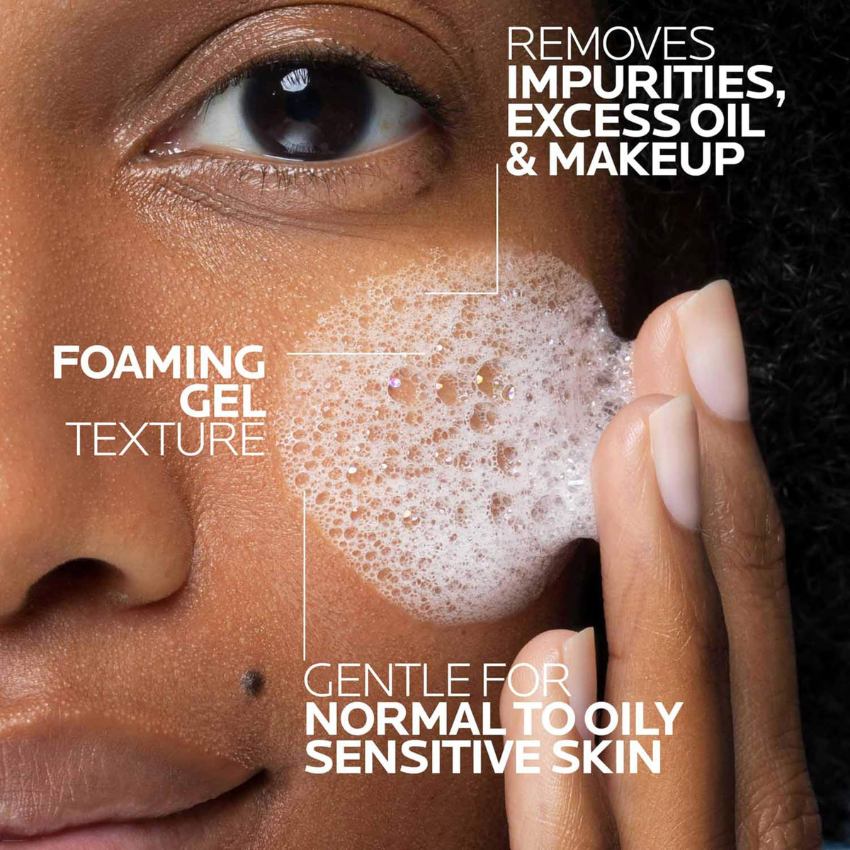La Roche-Posay foam texture close-up illustrating gentle lather and comfort