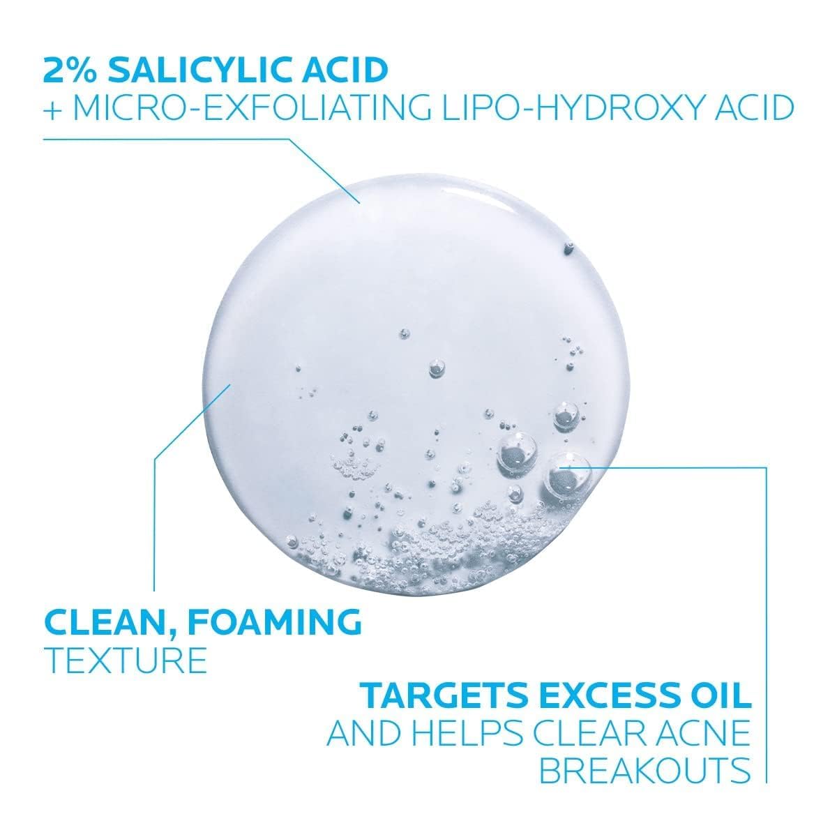 La Roche-Posay gel texture close-up highlighting smooth, foaming action