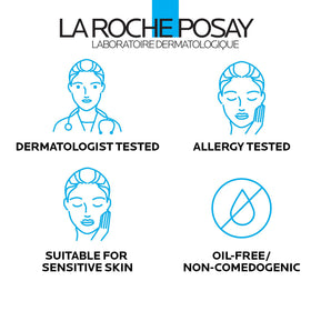 La Roche-Posay bottle in hand showing scale and easy application benefit