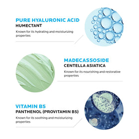 La Roche-Posay ingredient label showing hyaluronic acids and vitamin B5 benefits