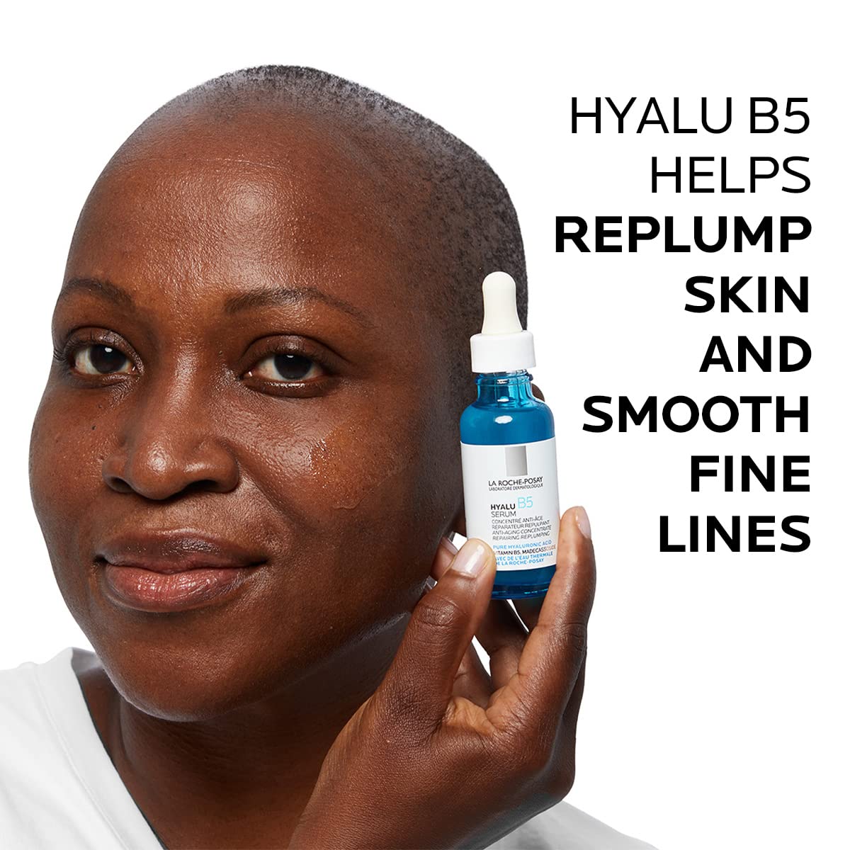La Roche-Posay serum on hand illustrating quick absorption and plumping effect