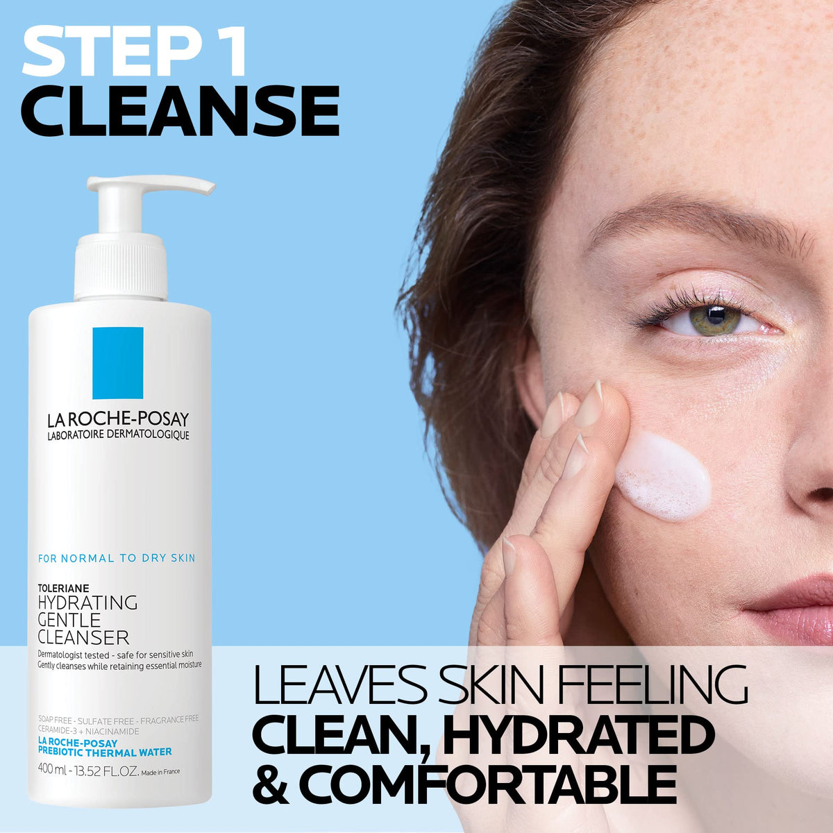 La Roche-Posay cleanser pump detail highlighting easy dispensing and hygienic use
