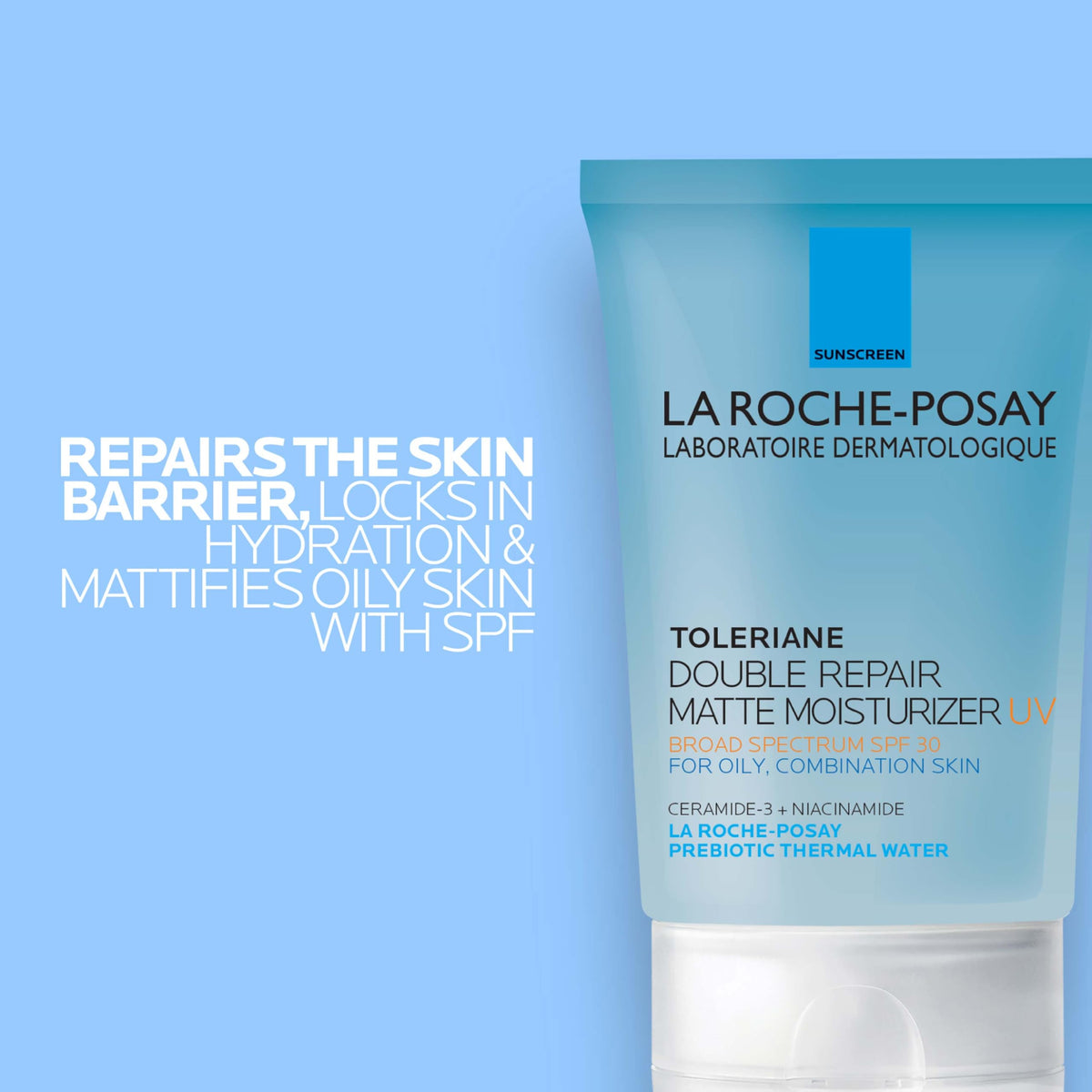 La Roche-Posay ingredients display with thermal water and ceramide for barrier support