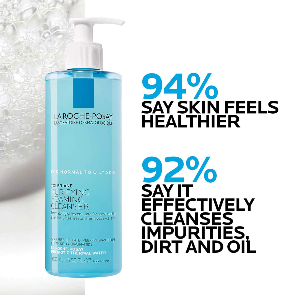 La Roche-Posay ingredients label with ceramide and niacinamide for barrier support