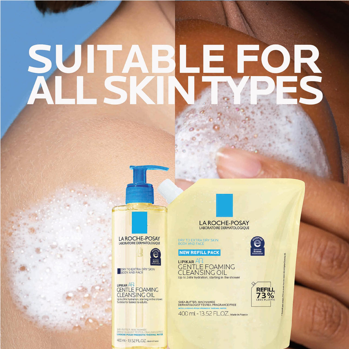 La Roche-Posay applied to hands and body showing instant soothing benefit