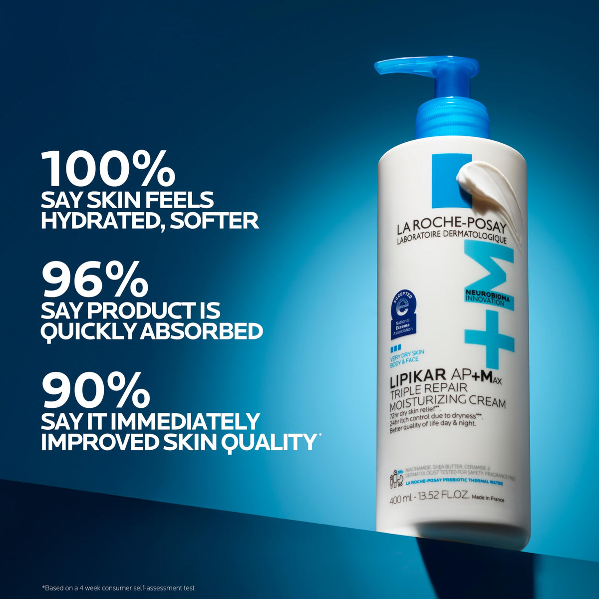 La Roche-Posay pump dispensing lotion illustrating easy, mess-free application benefit