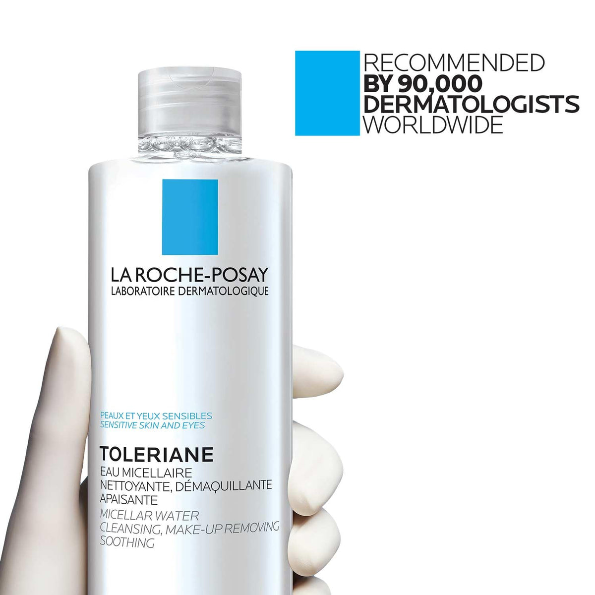 La Roche-Posay bottle on bathroom counter suggesting quick daily routine