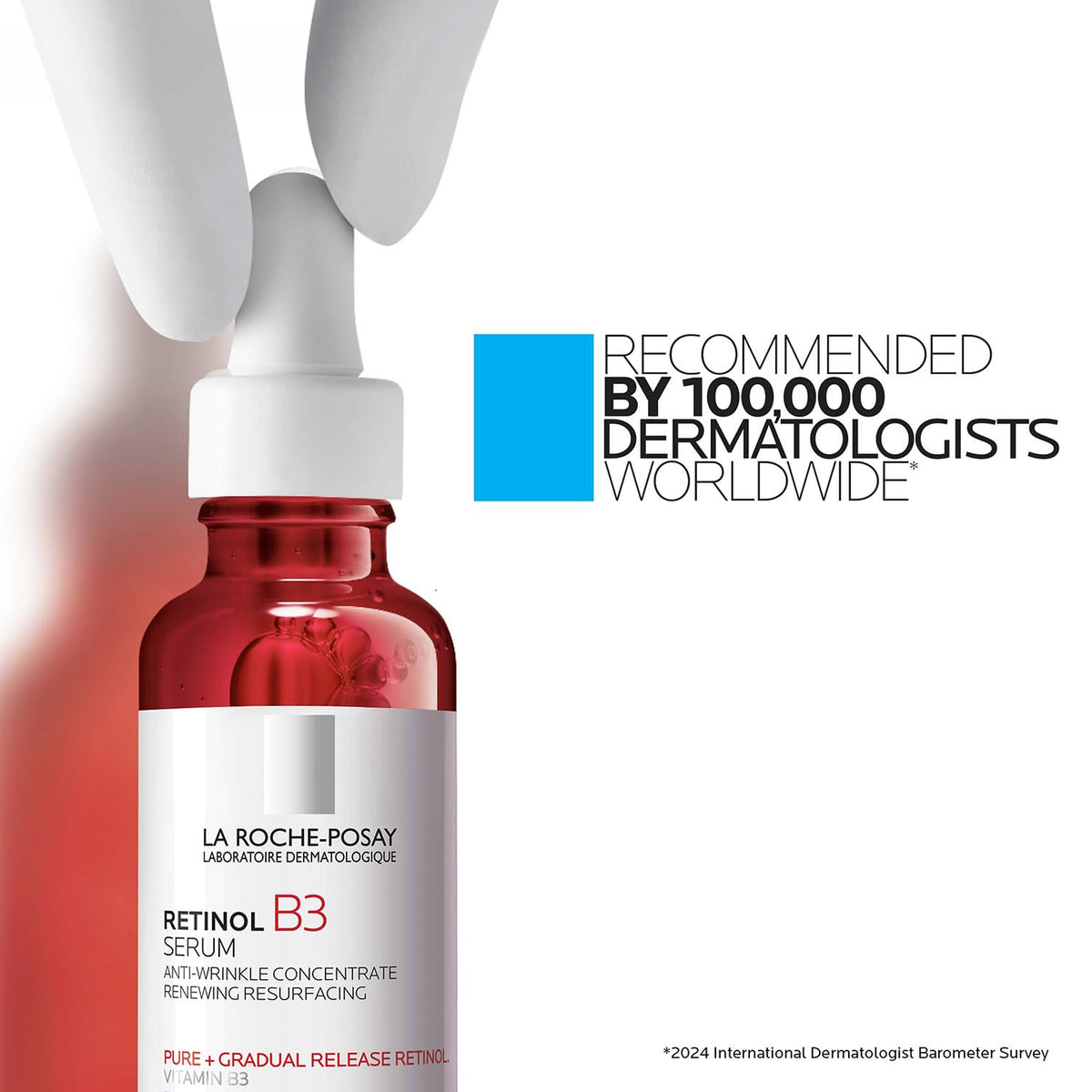 La Roche-Posay applying serum to face and neck, demonstrates improved texture and comfort