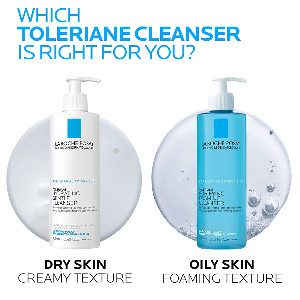 La Roche-Posay size comparison next to hand showing 200ml volume advantage