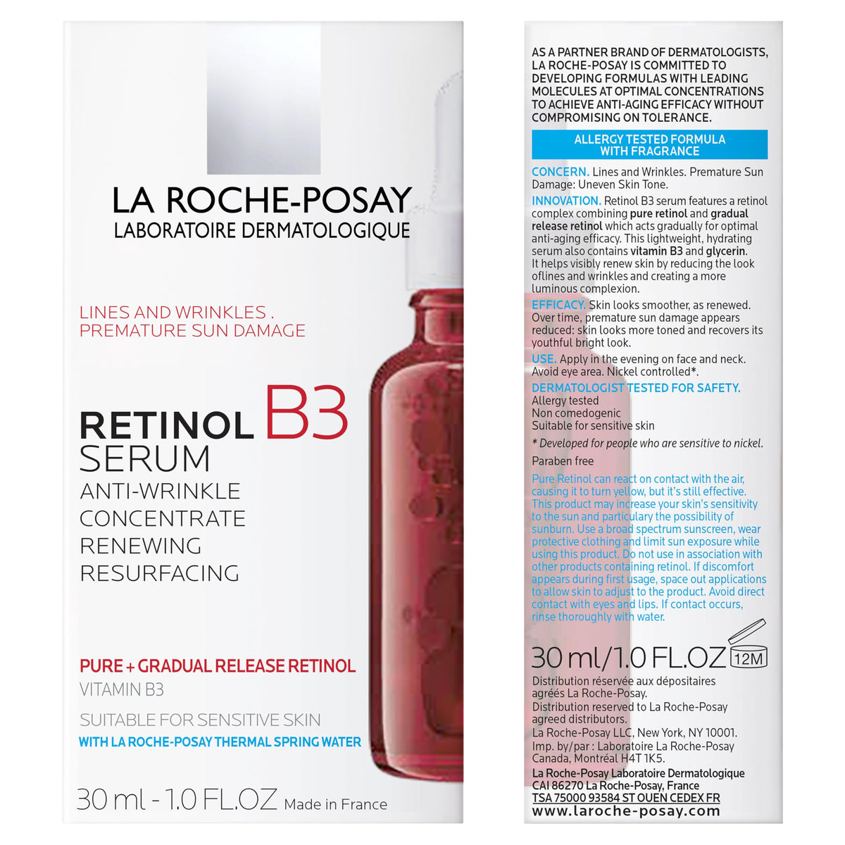 La Roche-Posay serum droplet on hand texture shot, highlights hydrating hyaluronic benefit