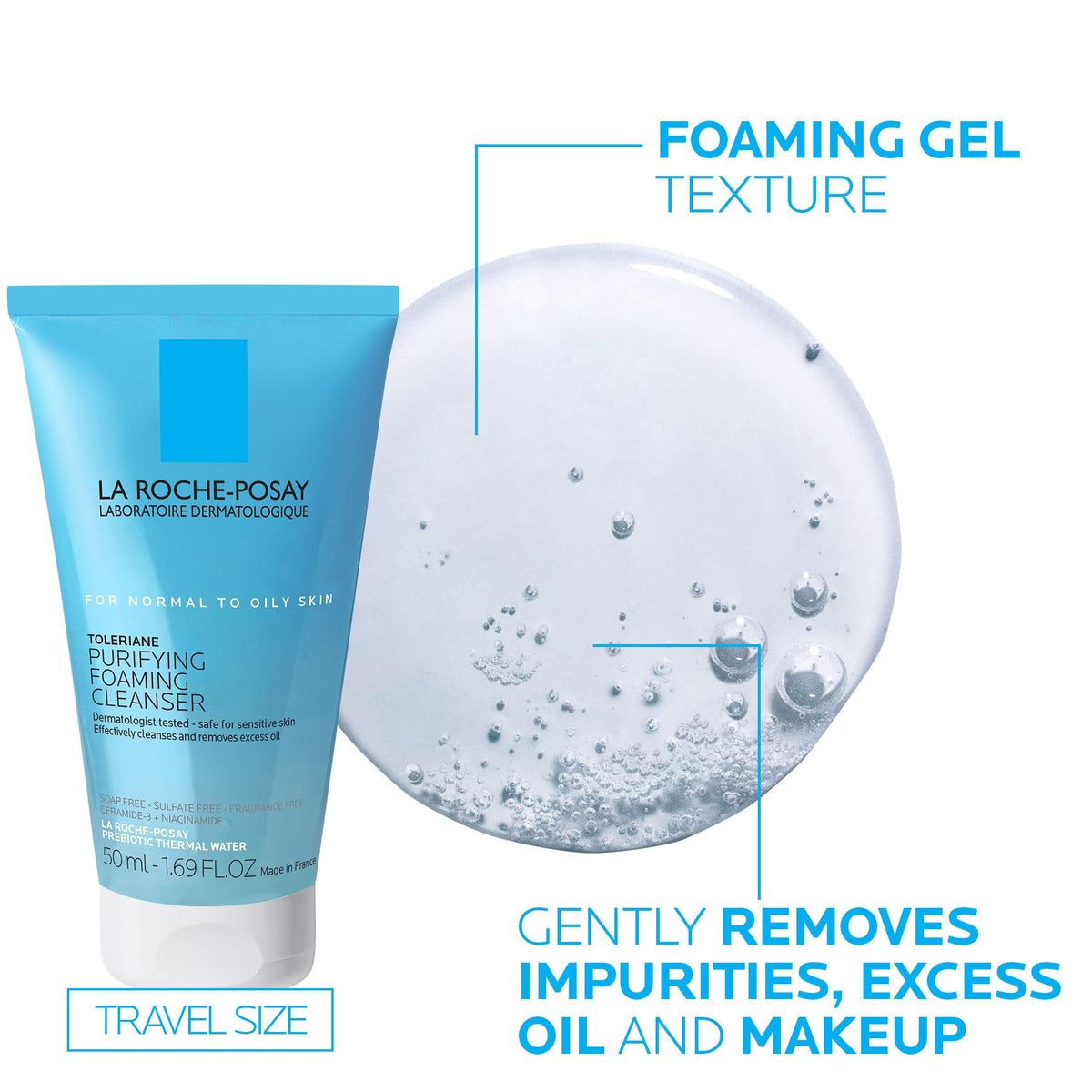 La Roche-Posay bottle and tube side-by-side showing travel sizes