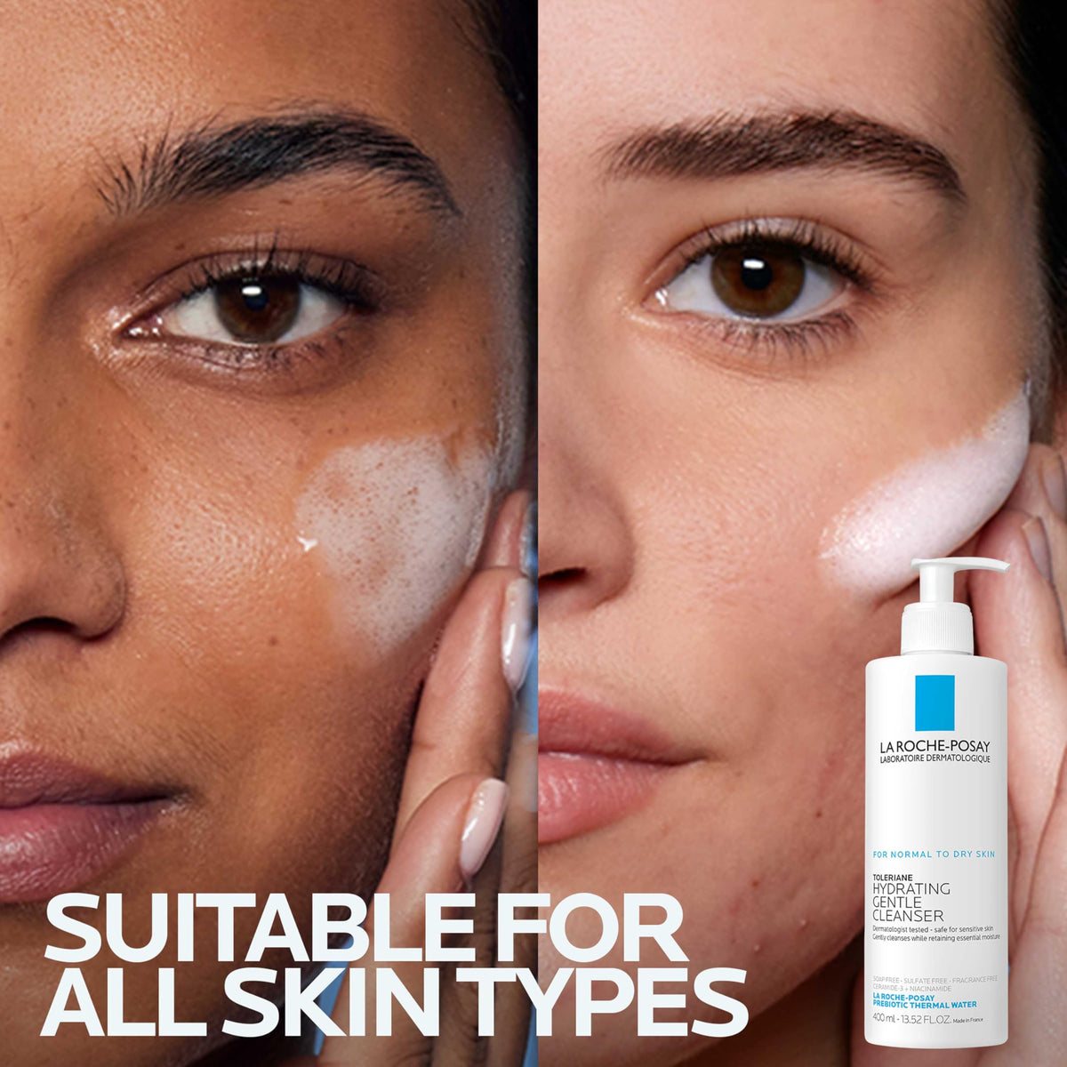 La Roche-Posay bottle staged in bathroom conveying daily routine compatibility