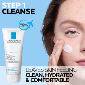 La Roche-Posay gentle cleanser pump close-up demonstrating easy dispensing