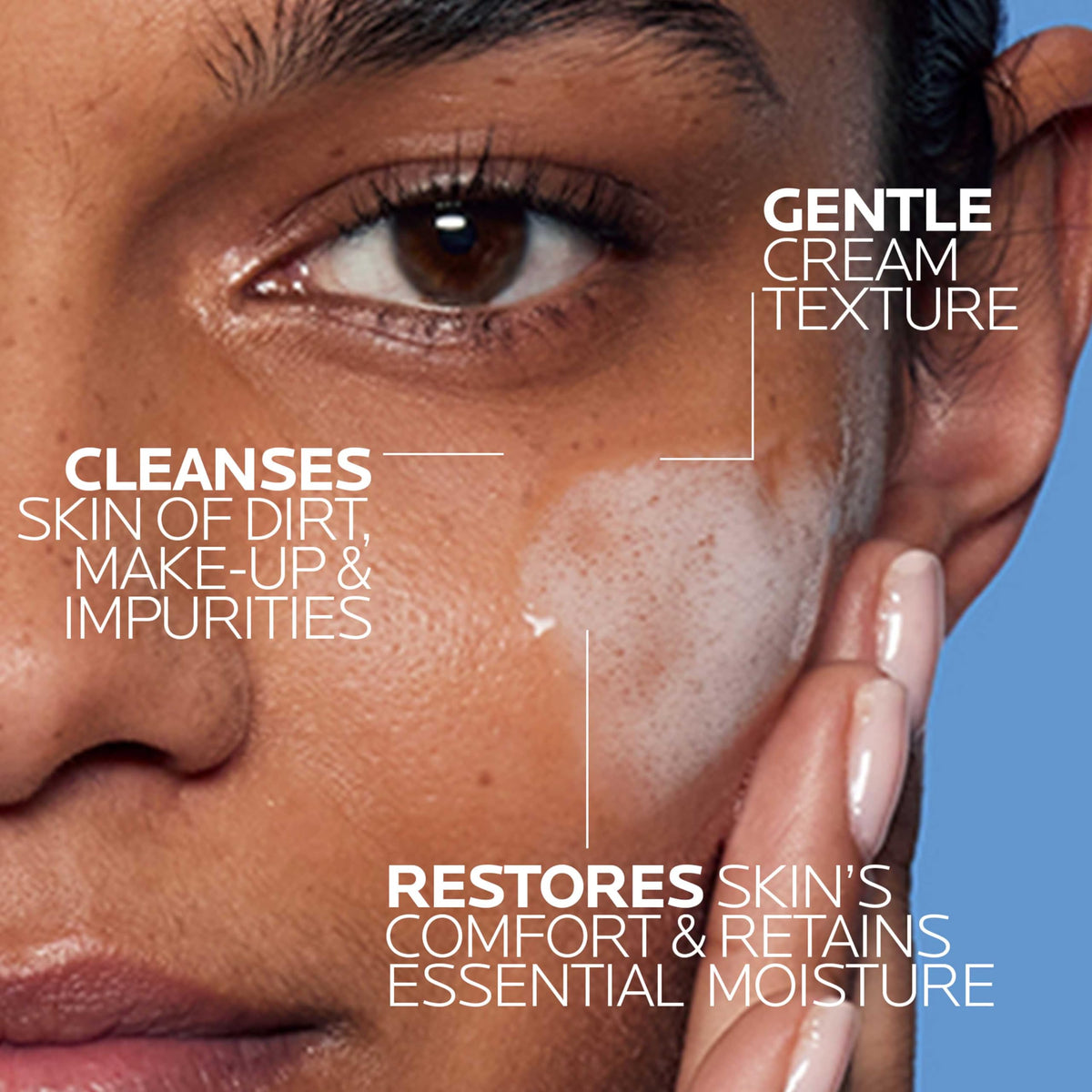 La Roche-Posay cream texture spread highlighting gentle, hydrating finish