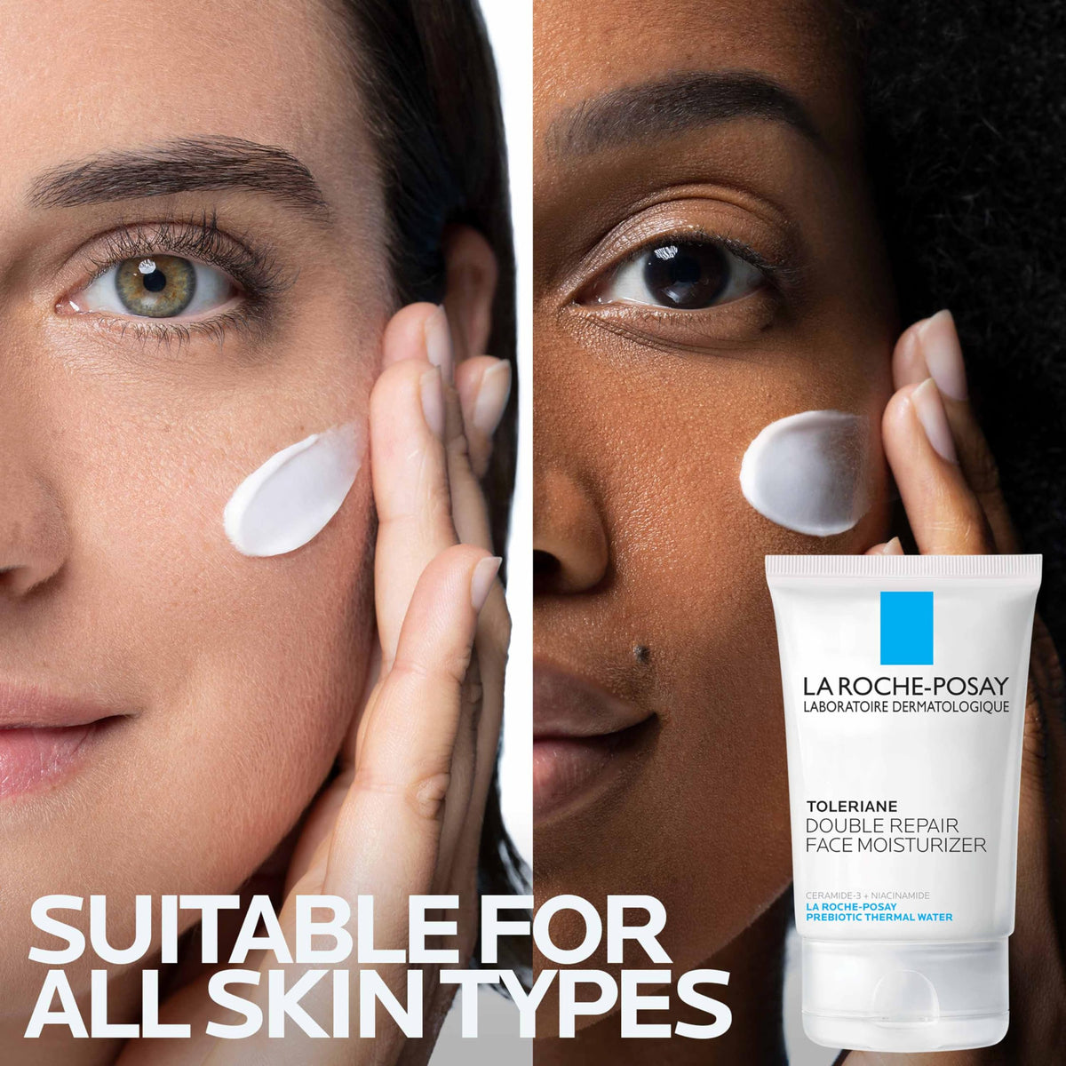La Roche-Posay label close-up showing ceramide and niacinamide listing
