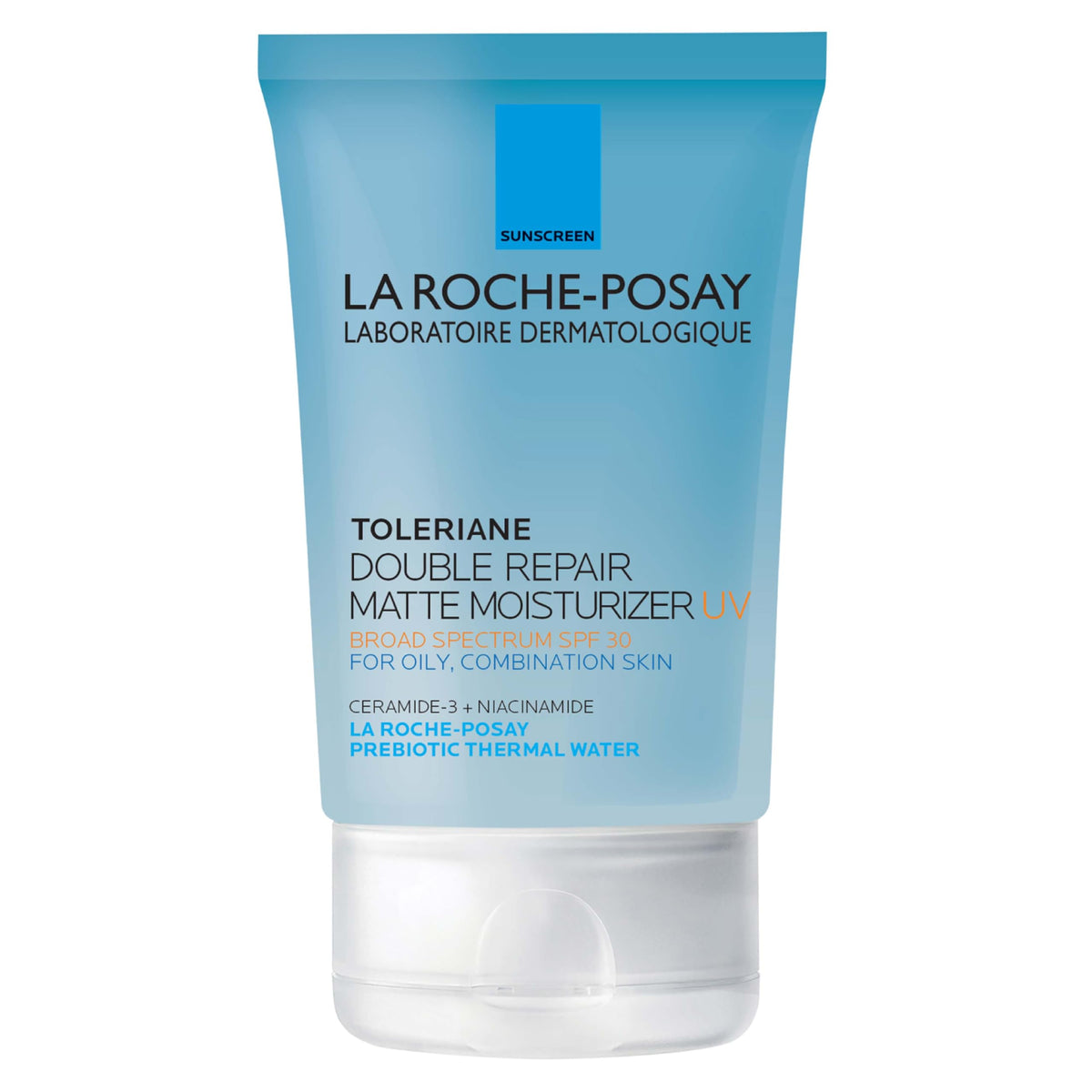 La Roche-Posay front packaging showing SPF 30 and matte claim for daily protection