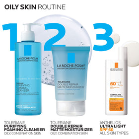 La Roche-Posay size comparison beside credit card showing compact, travel-friendly benefit