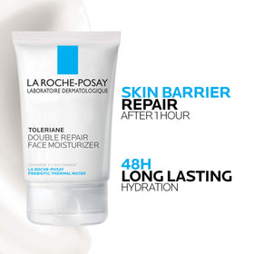 La Roche-Posay open jar top view highlighting non-greasy finish