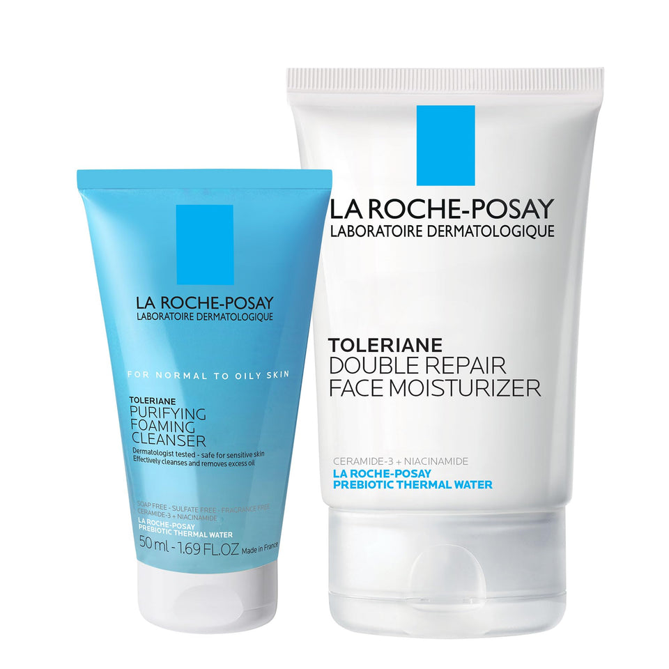 La Roche-Posay front packaging showing travel set benefits