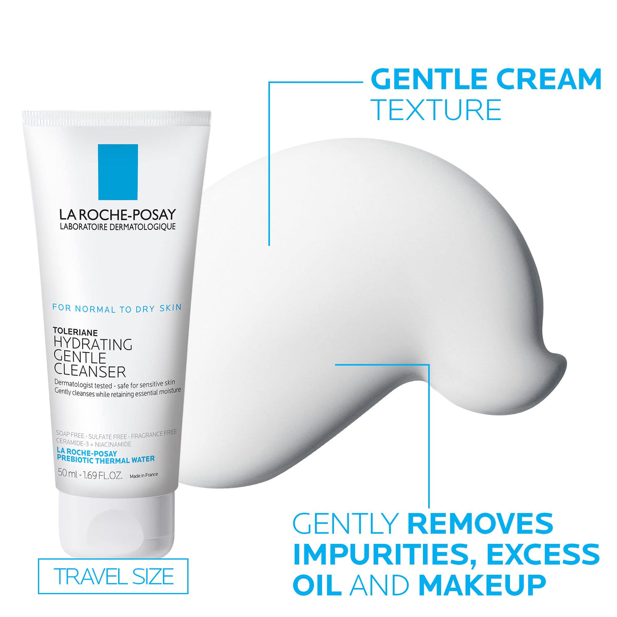 La Roche-Posay ingredients label highlighting ceramide and niacinamide benefits