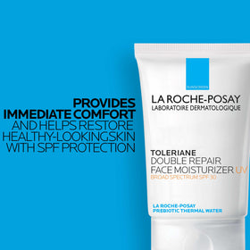 La Roche-Posay dispensing product onto hand to show lightweight use