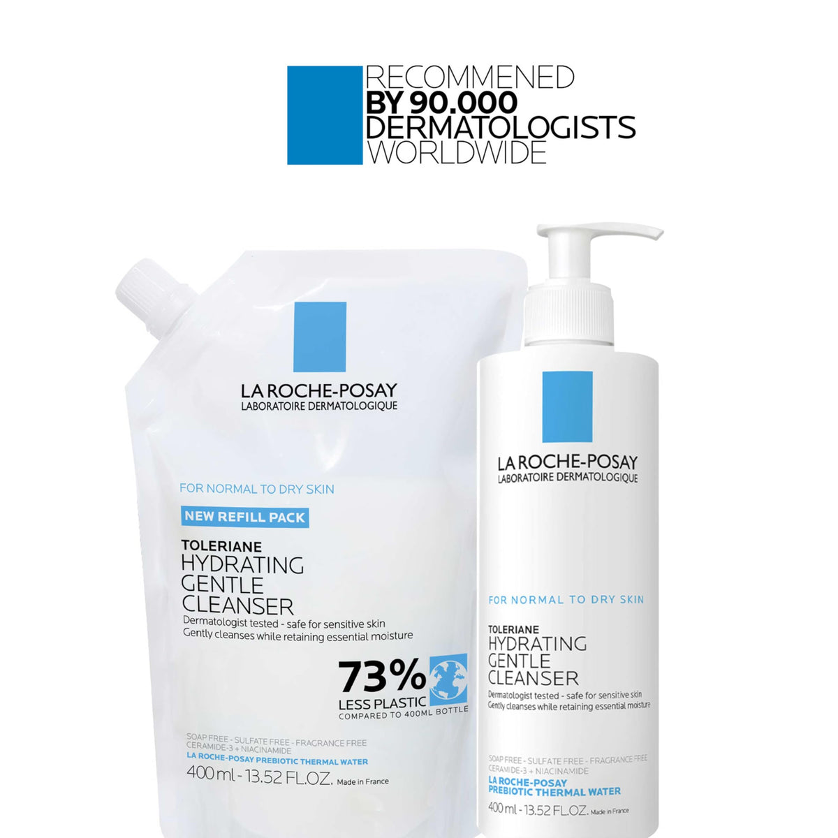 La Roche‑Posay refill pack image emphasizing reduced plastic waste benefit