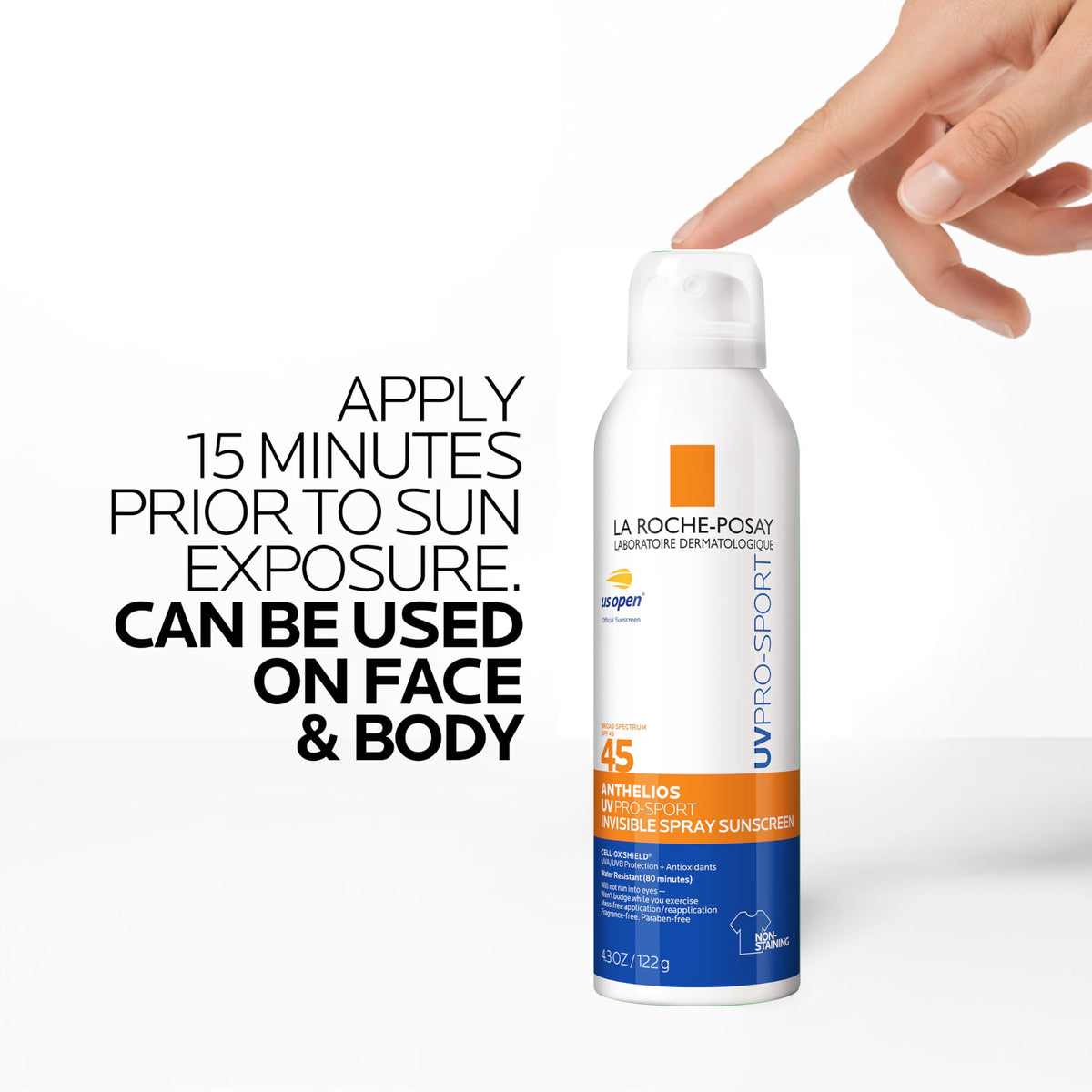 La Roche-Posay bottle beside gym bag highlighting travel convenience