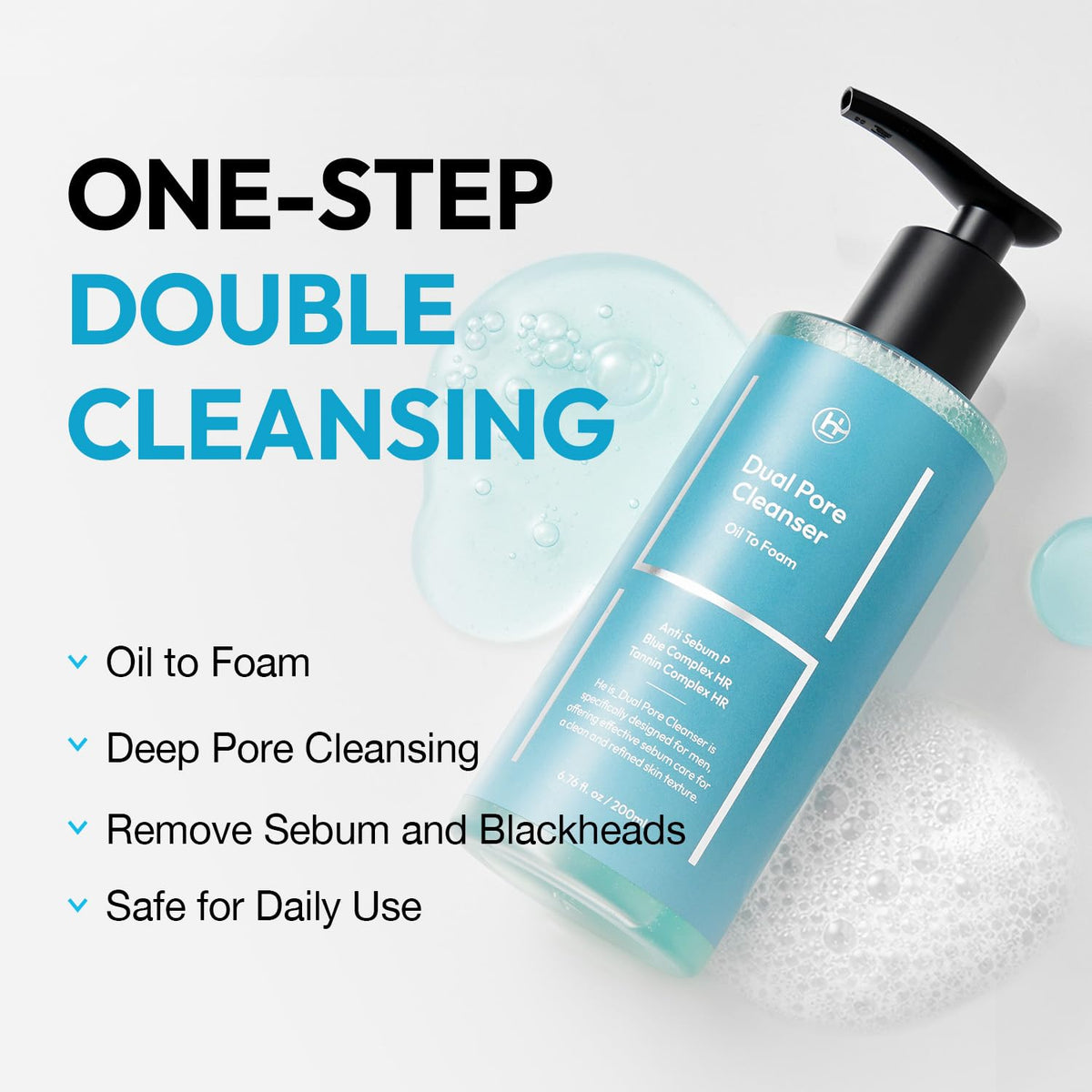 LAB BY He is_ pump and label close-up highlighting active ingredients and directions