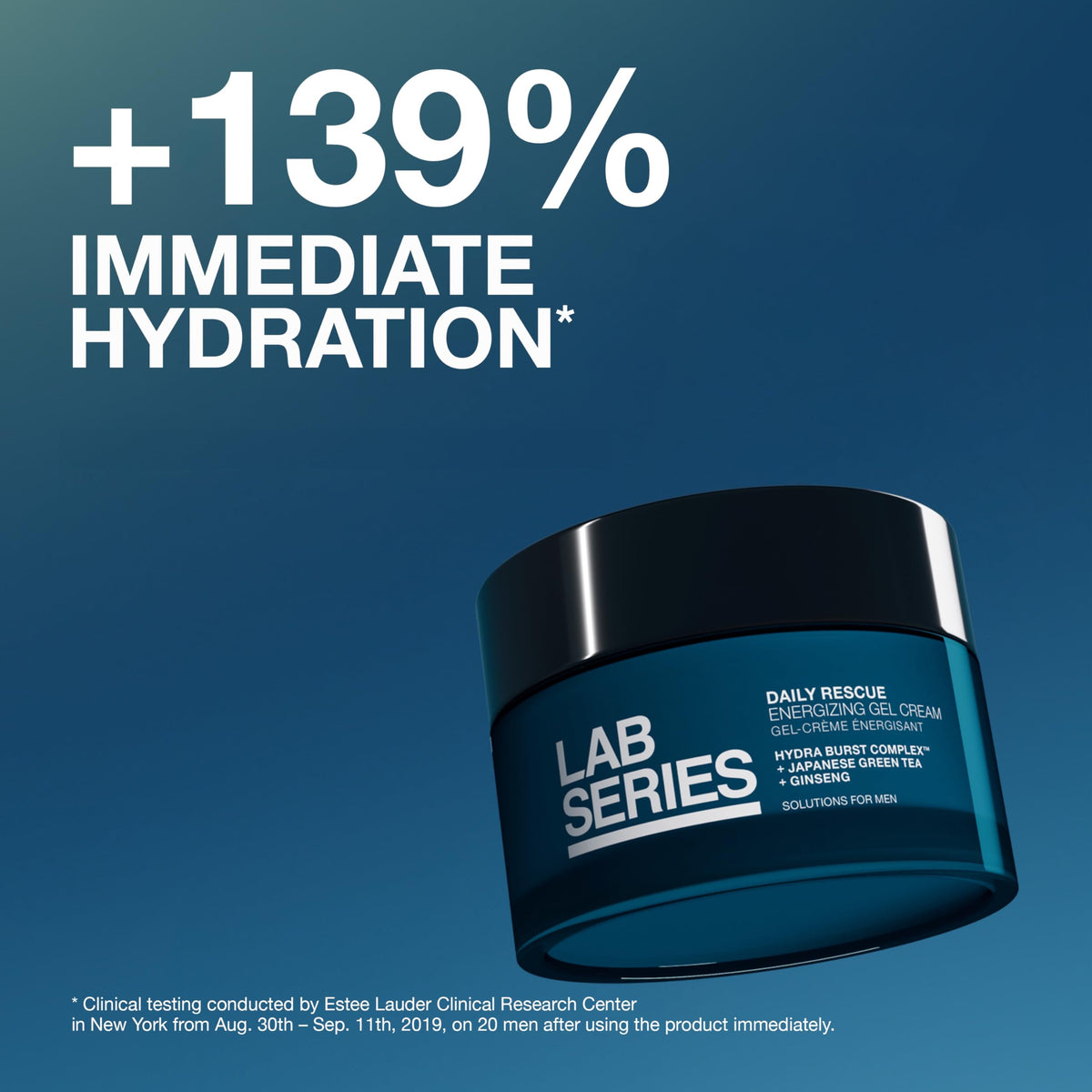 Lab Series open jar close-up texture showing gel cream's fast-absorbing benefit