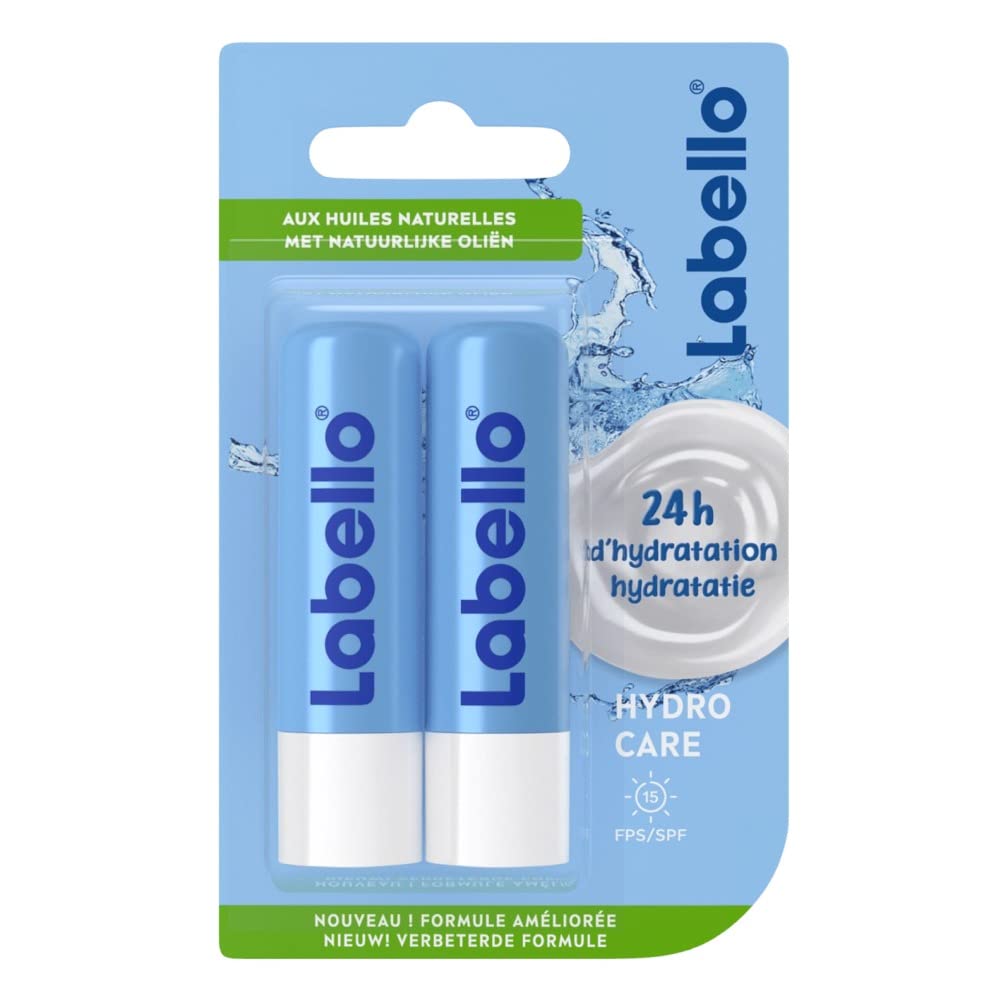 Labello Hydro Care tube front view showing label and easy-applicator for soft lips