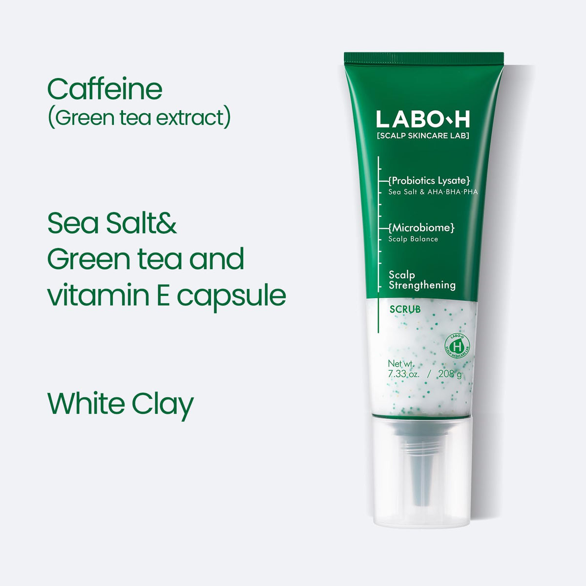 LABO-H pouring scrub into hand illustrating easy pump dispense and usable consistency