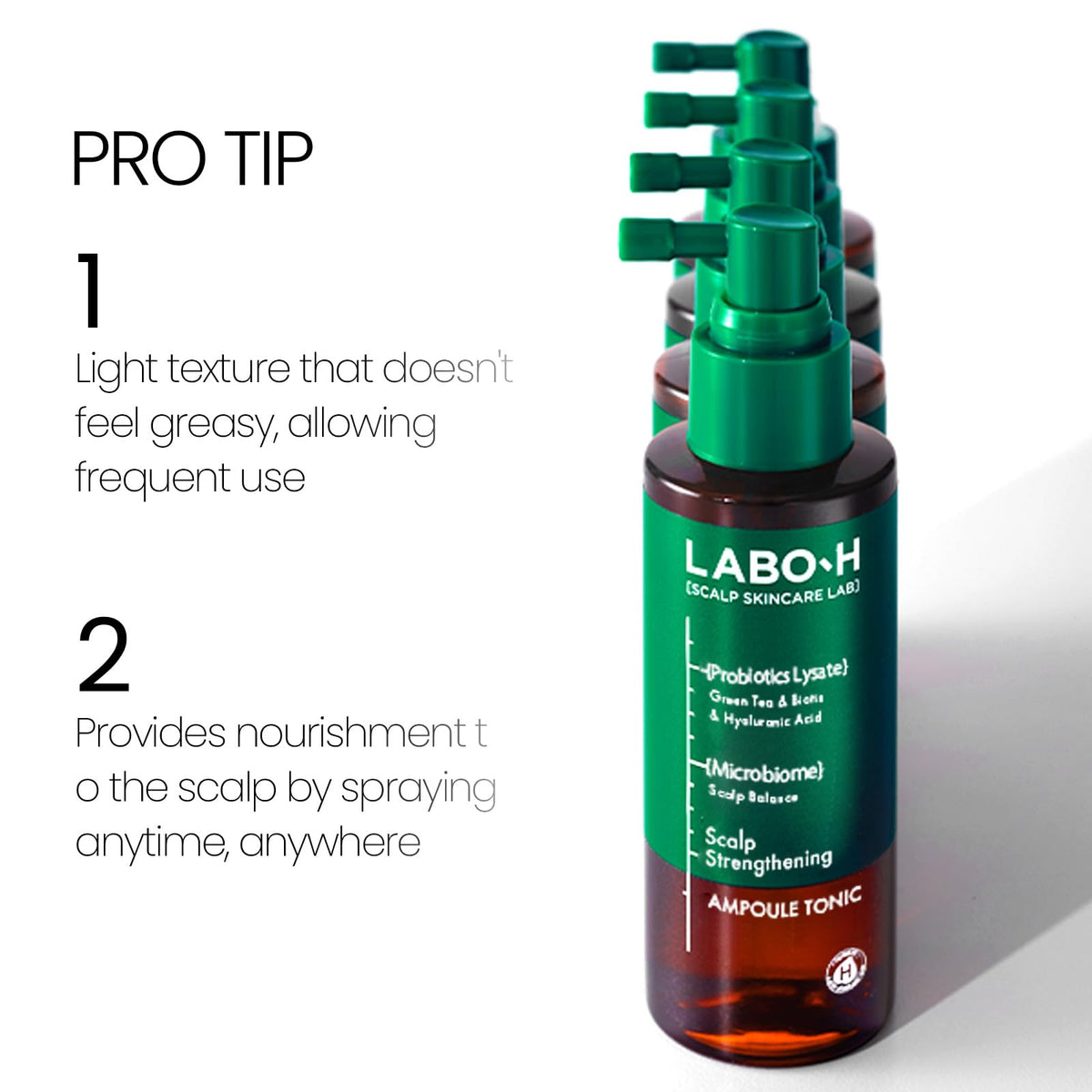 LABO-H bottle beside a ruler to show 3.38 fl oz scale and travel-friendly size
